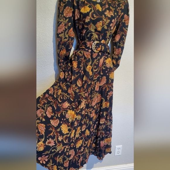 Vintage E.D. Michaels Autumn Floral Long Sleeve Belted Long Dress Size Small - Picture 6 of 9